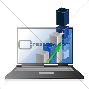 laptop with business or profits growth bar graph