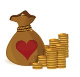Money coins bag with heart