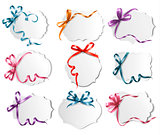 Set of beautiful cards with colorful gift bows with ribbons Vect