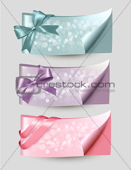Set of beautiful Gift cards and banners with color gift ribbons 