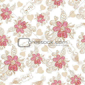 Spring time bird and blossom pattern