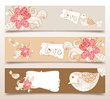 Valentine love birds and blossom banners