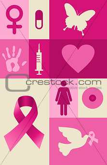Breast cancer awareness elements set