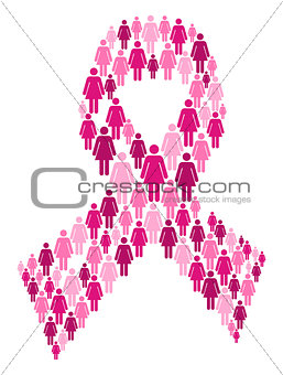 Women in breast cancer awareness ribbon