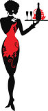 Silhouette of waiter woman