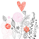 floral background with love bird