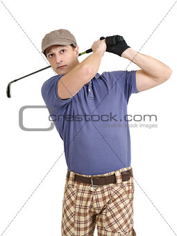 Golfer swinging his club