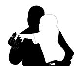 man and child with berry (silhouette)