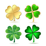 Set of four-leaf clovers isolated on white.