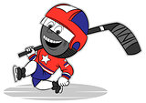 Hockey-puck with the stick running on the shoulder. Can be used as a logo or team talistman hockey team.