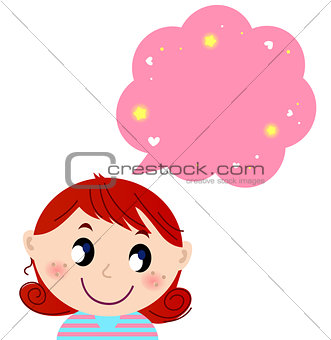 Little cute girl with pink dreaming bubble