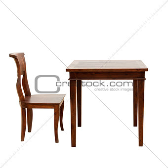 wooden chair and table isolated