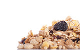 a pile of muesli on a white background