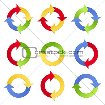 Arrows in circles in different positions and color versions