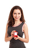 Woman holding empty box for engagement ring