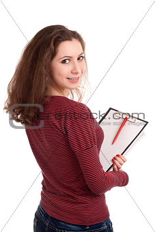 Female student with clipboard