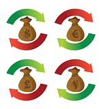 currency money bags cycle arrow signs