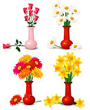 Spring and summer colorful flowers in vases  