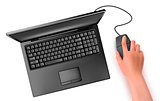 Hand with computer mouse and notebook  Vector illustration 