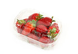 fresh strawberries in box on white
