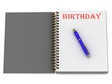 BIRTHDAY word on notebook page 