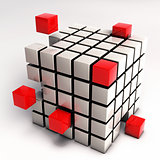 Abstract Cube Illustration - Red Cubes Separating from Single Cu