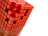 Abstract bright red cubes on a white background
