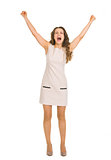 Happy young woman rejoicing success