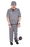 very sad prisoner with ball and chain
