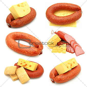sausage and cheese collection isolated on white background
