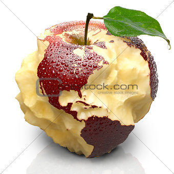Apple with carved continents. North and South America