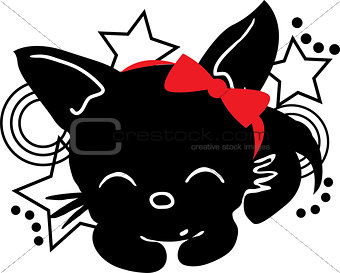 Sleepping Cat silhouette with bow