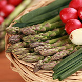 Fresh asparagus in a basket 