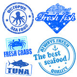 Set of sea food grunge rubber stamps