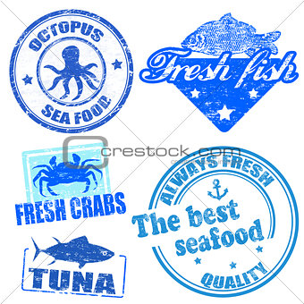 Set of sea food grunge rubber stamps