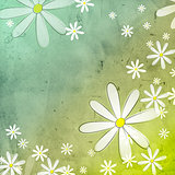 white flowers in blue green old paper background