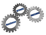 business, growth and success in silver grey gearwheels