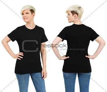 Cute female with blank black shirt
