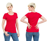 Cute female with blank red shirt