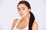 Brunette woman with ponytail haircut