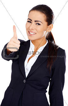 Business woman showing thumb up gesture