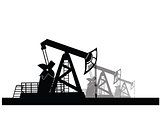 Vector image of oil derricks on the ground