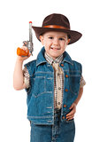 little boy wearing a cowboy hat 