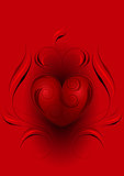 Red heart with the decor   on a red background