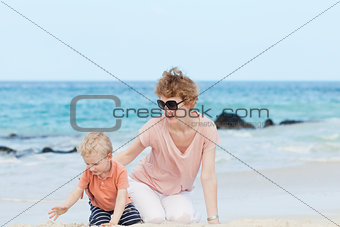 family of two at the beach