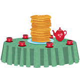illustration of pancakes in a dish on white background