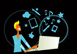 Business man with laptop cartoon vector illustration