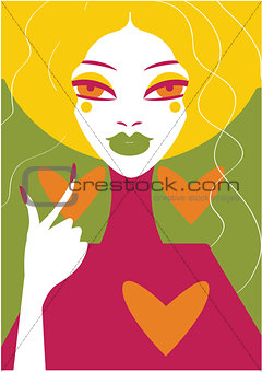 Female background  fashion illustration with woman face and hear