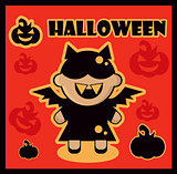 Halloween icon Bat card poster background silhouette of bat girl