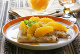 "crêpes suzette" pancakes with orange and sweet sauce